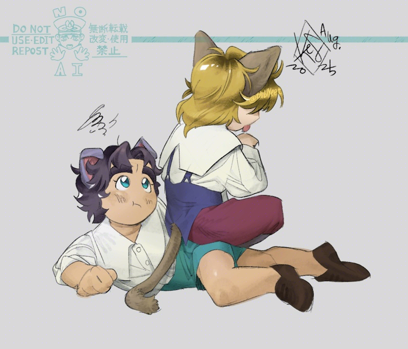 JOJO的奇妙冒险、幻影血脉、迪奥·布兰度 2个男孩 兽耳 金发 脸红 猫耳少年