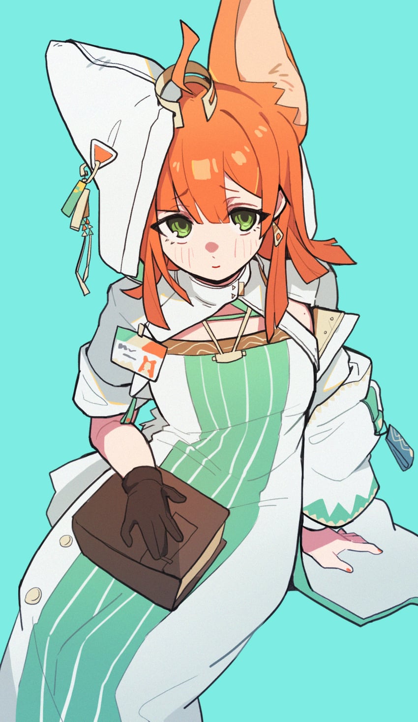 明日方舟、帕比露丝 (明日方舟) 1名女孩 呆毛 兽耳兜帽 兽耳 蓝色背景