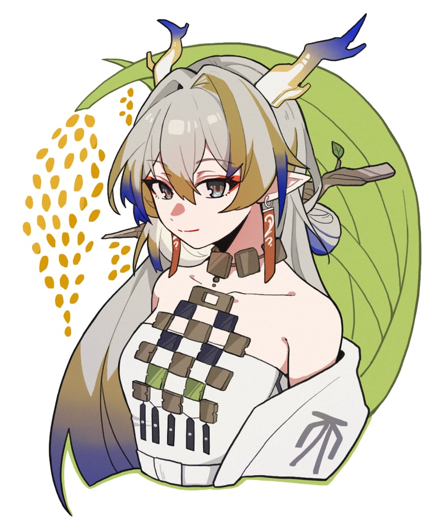 明日方舟、黍 (明日方舟) 1名女孩 露肩 闭嘴 躯干截断 龙娘