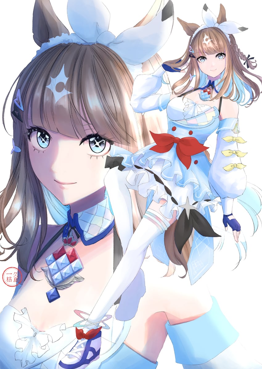 赛马娘、杏目 (赛马娘)、杏目 (赛马娘) +_+ 1名女孩 兽耳 蓝眼 蓝色手套