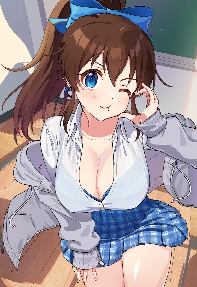 偶像大师、偶像大师百万现场、佐竹美奈子 1名女孩 :t ;t 蓝色胸罩 蓝色丝带