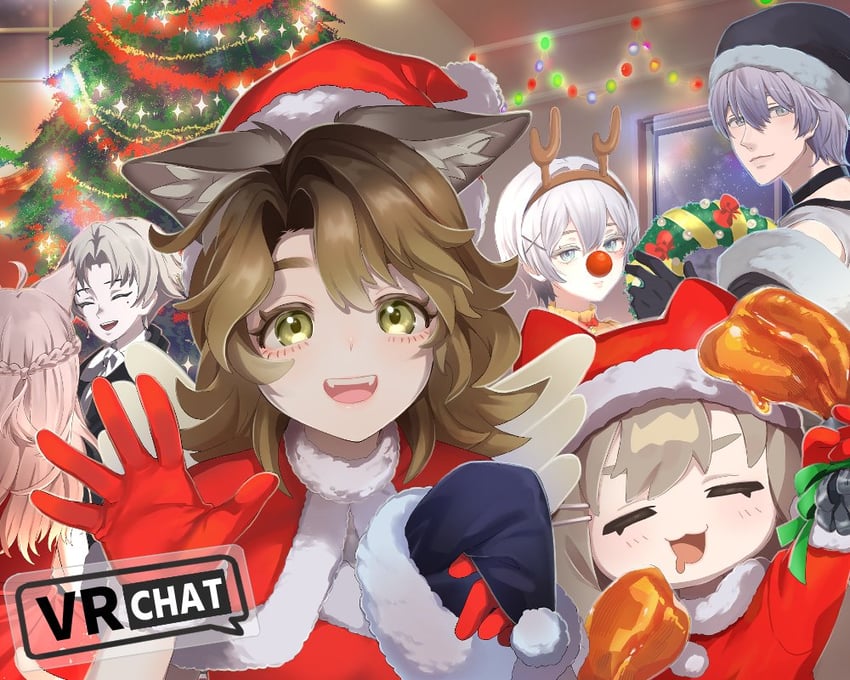 VRChat、Kipfel (VRChat)、玛丽西亚 (VRChat) 3个男孩 3人女子 兽耳 黑色手套 蓝眼