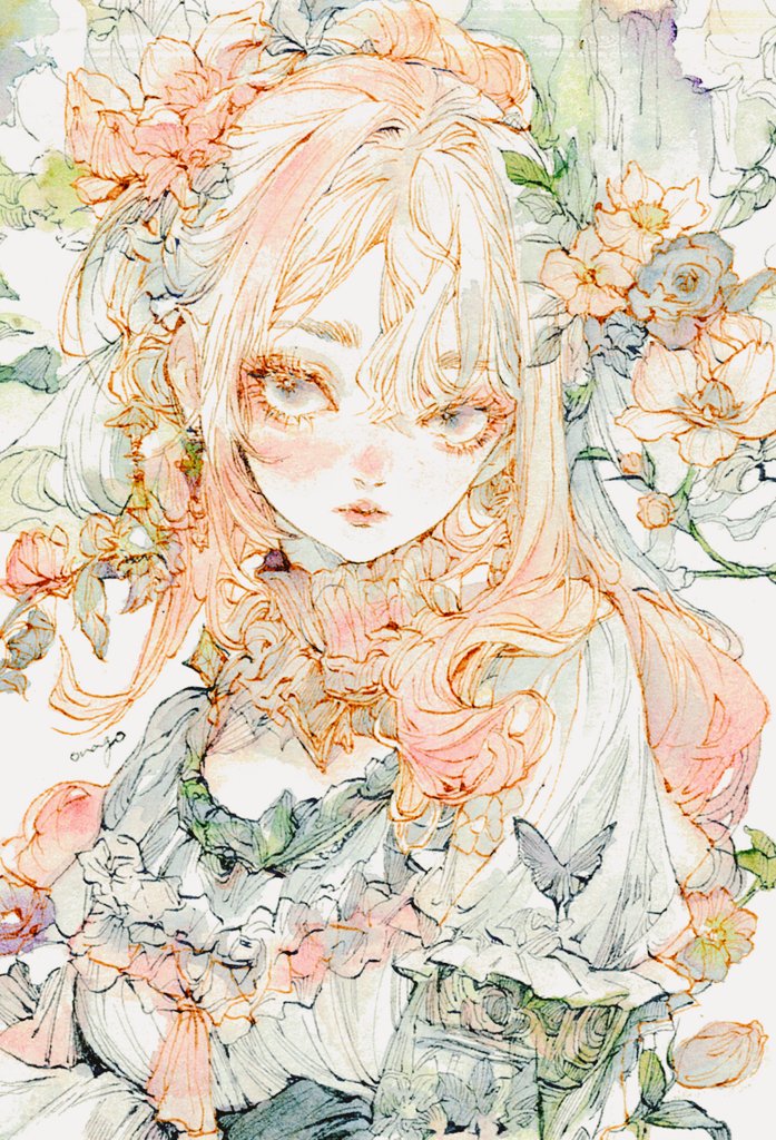 原创 1名女孩 虫子 蝴蝶 假领 连衣裙