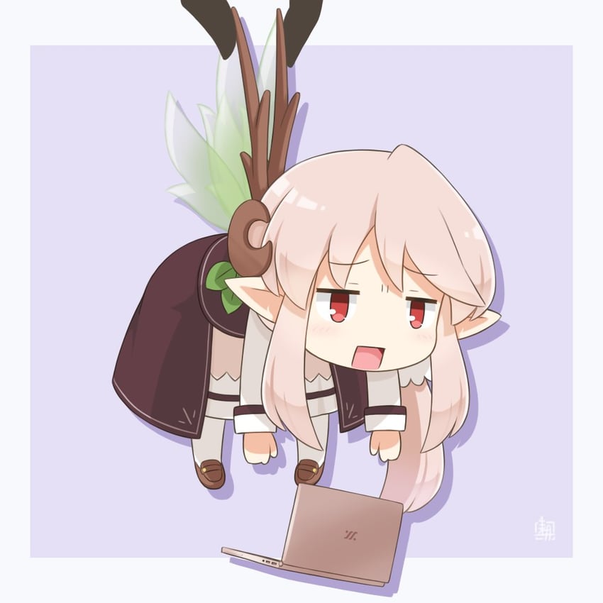 原创、艾丝塔尼亚 1名女孩 作者标志 棕色裙子 棕色背心 Q版