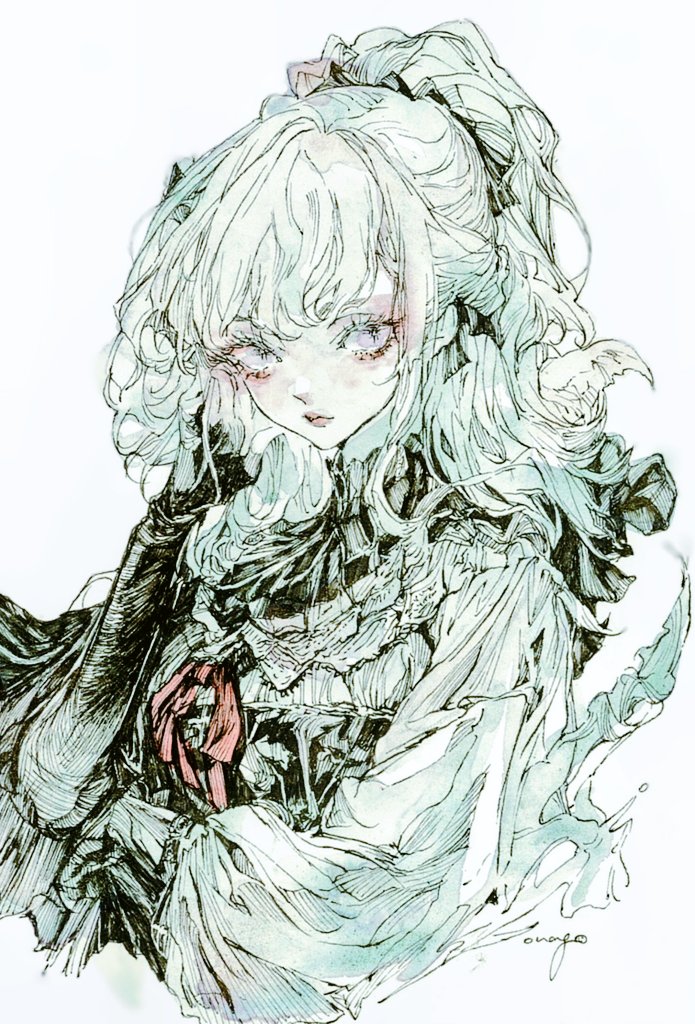 原创 1名女孩 脸红 褶边衬衫 荷叶边 手套