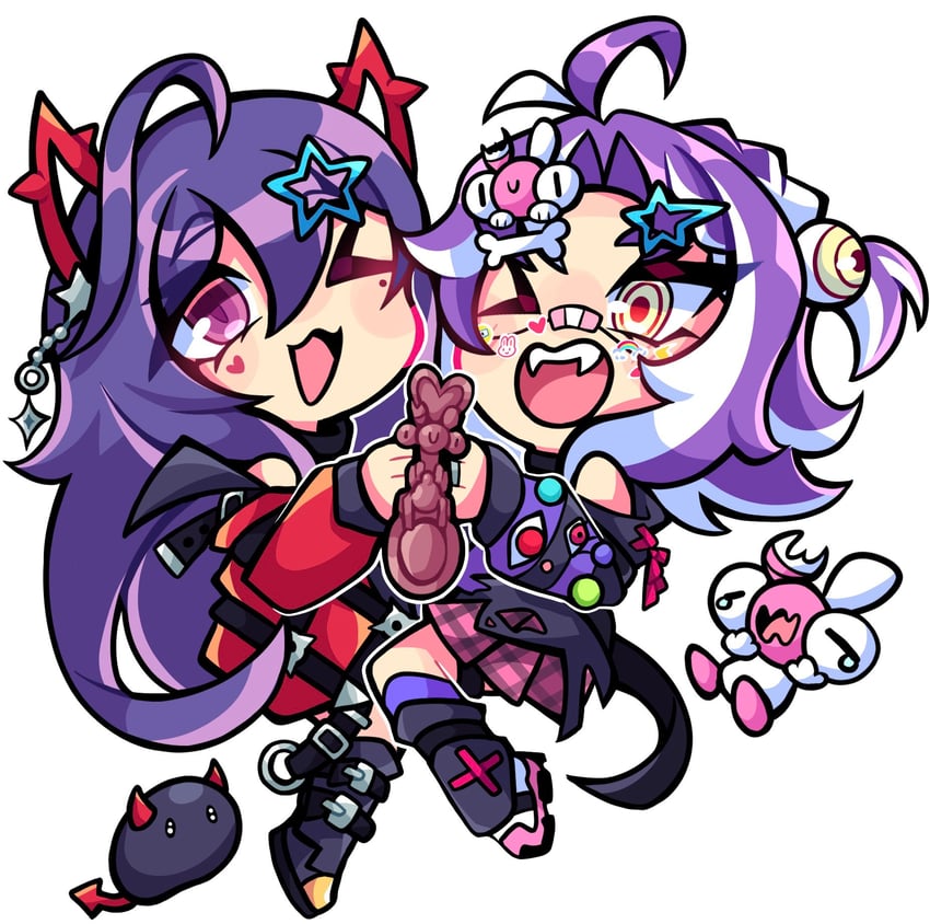个人势虚拟主播、Akuma Nihmune、悪魔新娘 (休闲) 2名女孩 呆毛 创可贴 脸上的创可贴 鼻梁创可贴