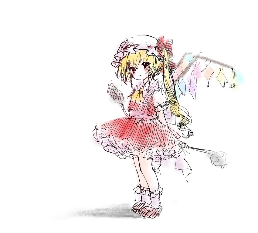 东方Project、芙兰朵露·斯卡蕾特 1名女孩 阿斯科特领巾 后背蝴蝶结 金发 蝴蝶结
