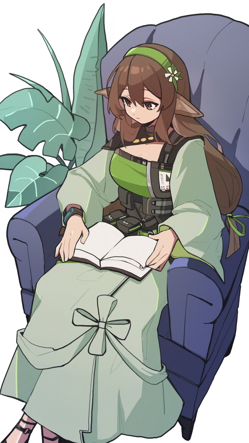 明日方舟、调香师 (明日方舟)、《明日方舟》中的蒸馏香草 1名女孩 兽耳 单人沙发椅 腰包 书