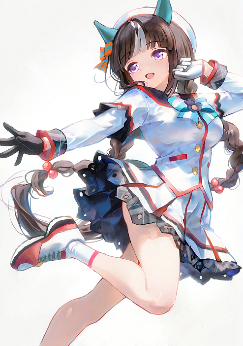 赛马娘、北港火山 (星光之船) (赛马娘)、北港火山 (赛马娘) 1名女孩 兽耳 不对称手套 贝雷帽 脸红