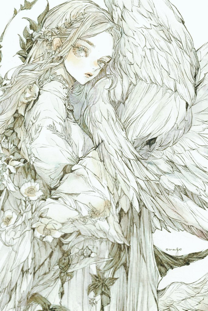 原创 1名女孩 辫子 牛仔镜头 连衣裙 羽翼