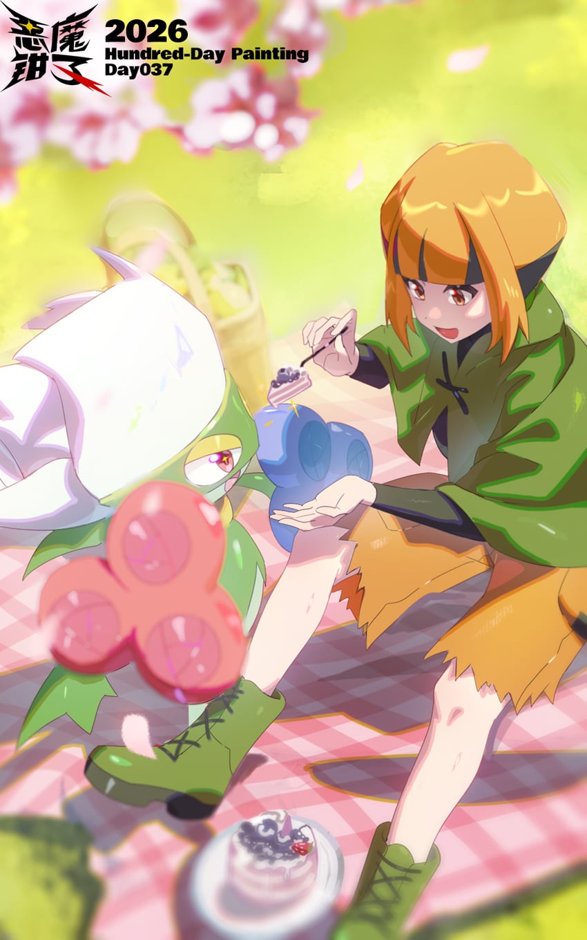 宝可梦、宝可梦 钻石/珍珠/白金、菜种 (宝可梦) 1名女孩 黑发 蓝花 蓝玫瑰 齐刘海