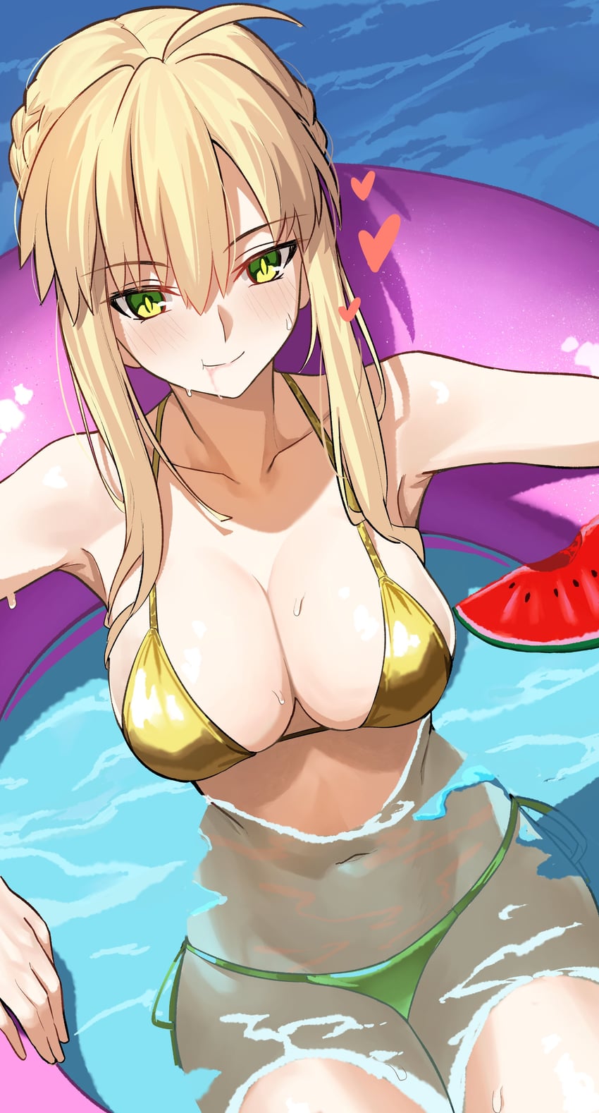 Fate/Grand Order、Fate系列、阿尔托莉雅·潘德拉贡 (Fate) 1名女孩 呆毛 比基尼 金发 辫子