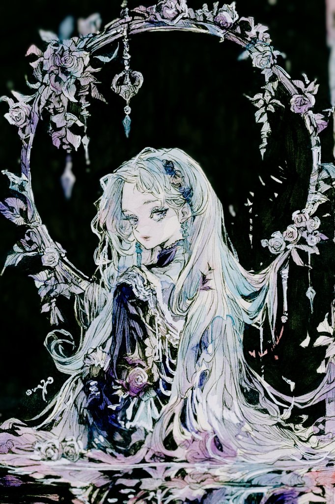 原创 1名女孩 黑色背景 黑色连衣裙 模糊 连衣裙