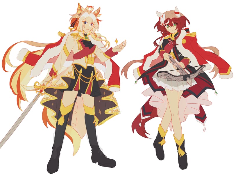 少女☆歌剧 Revue Starlight、赛马娘、黄金巨匠 (赛马娘) 2名女孩 饰绪 兽耳 徽章 黑色靴子
