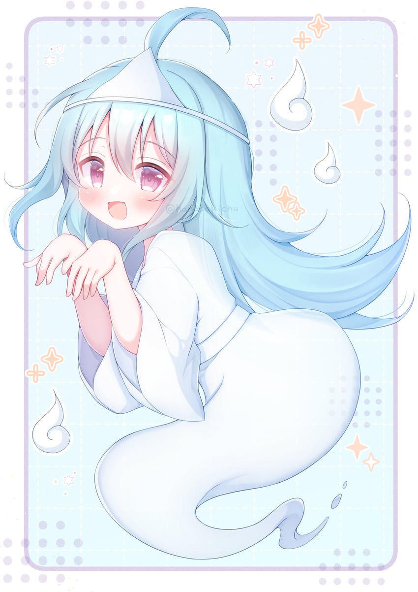二次元插画 1名女孩 呆毛 幽灵 幽灵姿势 幽灵尾巴