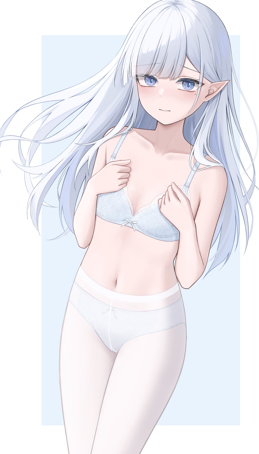 原创 1名女孩 蓝色背景 蓝眼 脸红 乳房