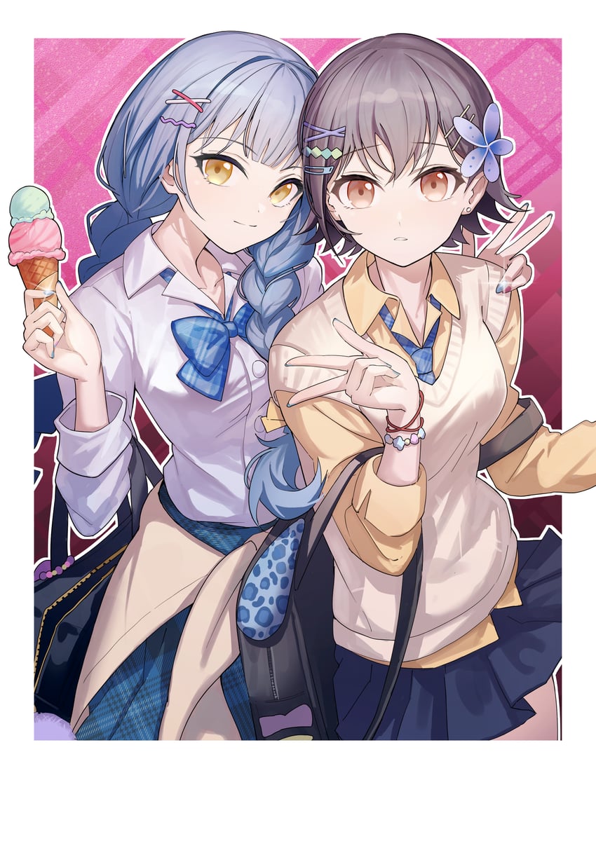 BanG Dream!、Bang Dream! It's MyGO!!!!!、高松灯 2名女孩 蓝发 蓝色指甲 蓝色领带 蓝裙子