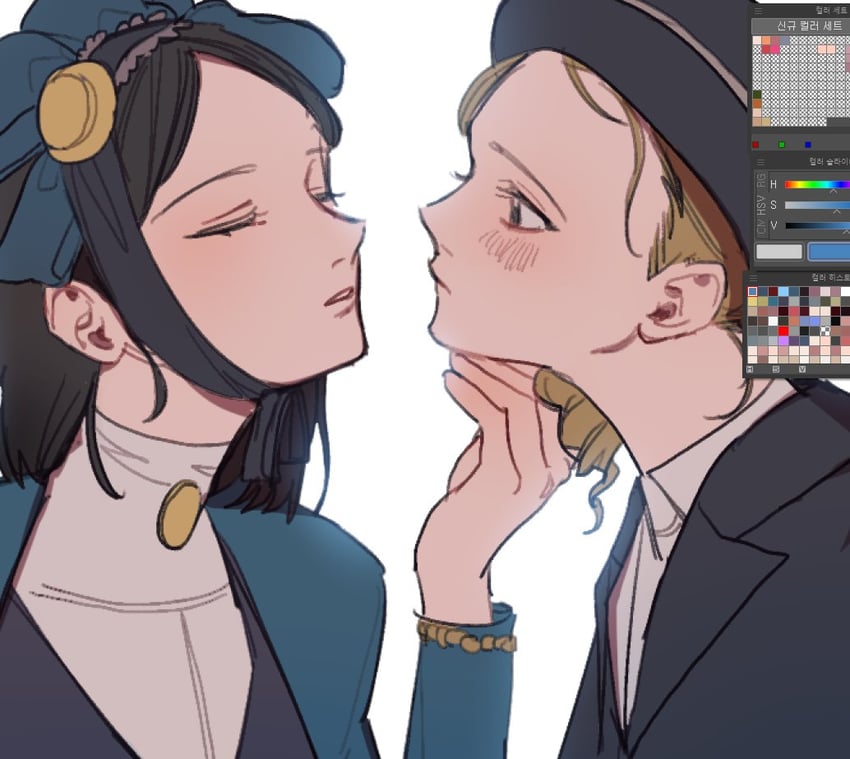 第五人格、玛莎·贝汉菲尔、薇拉·奈尔 2名女孩 画框中的绘图软件 黑瞳 黑发 黑色夹克