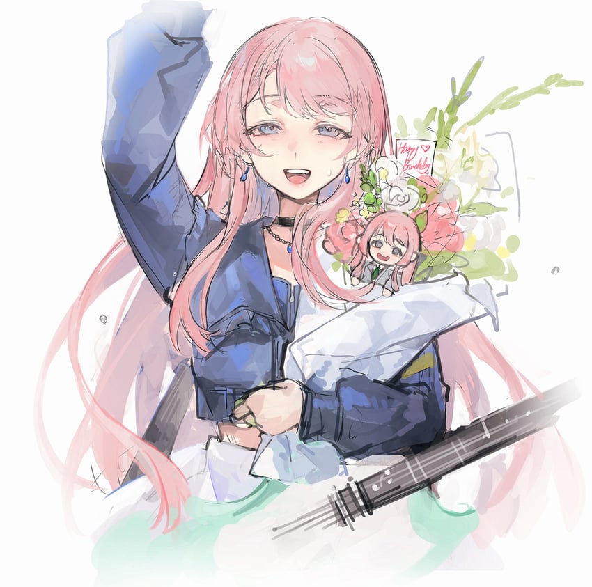 BanG Dream!、Bang Dream! It's MyGO!!!!!、千早爱音 1名女孩 :D 举手 黑色项圈 蓝色衬衫