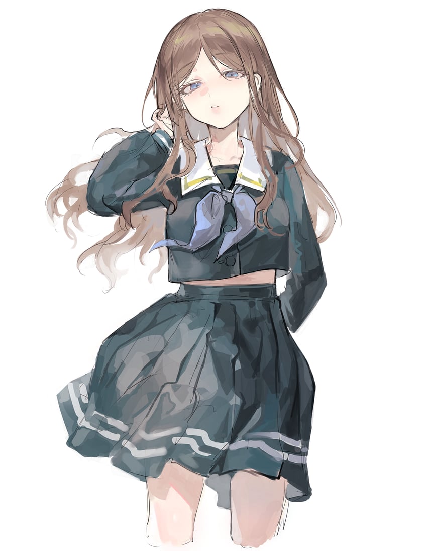 BanG Dream!、Bang Dream! It's MyGO!!!!!、长崎素世 1名女孩 手放在背后 黑衬衫 黑色裙子 蓝眼