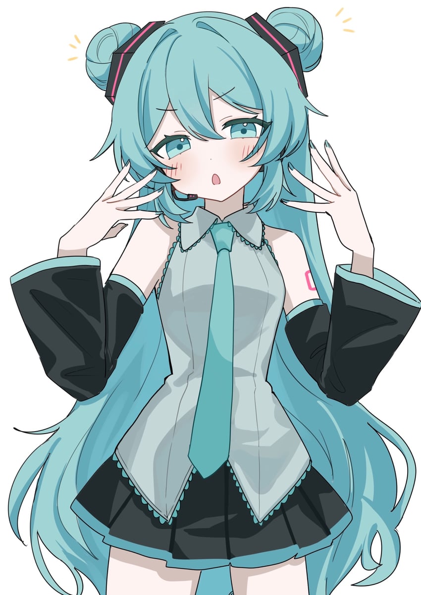 VOCALOID、初音未来 1名女孩 不同发型 水色瞳 水色发 水蓝色领带