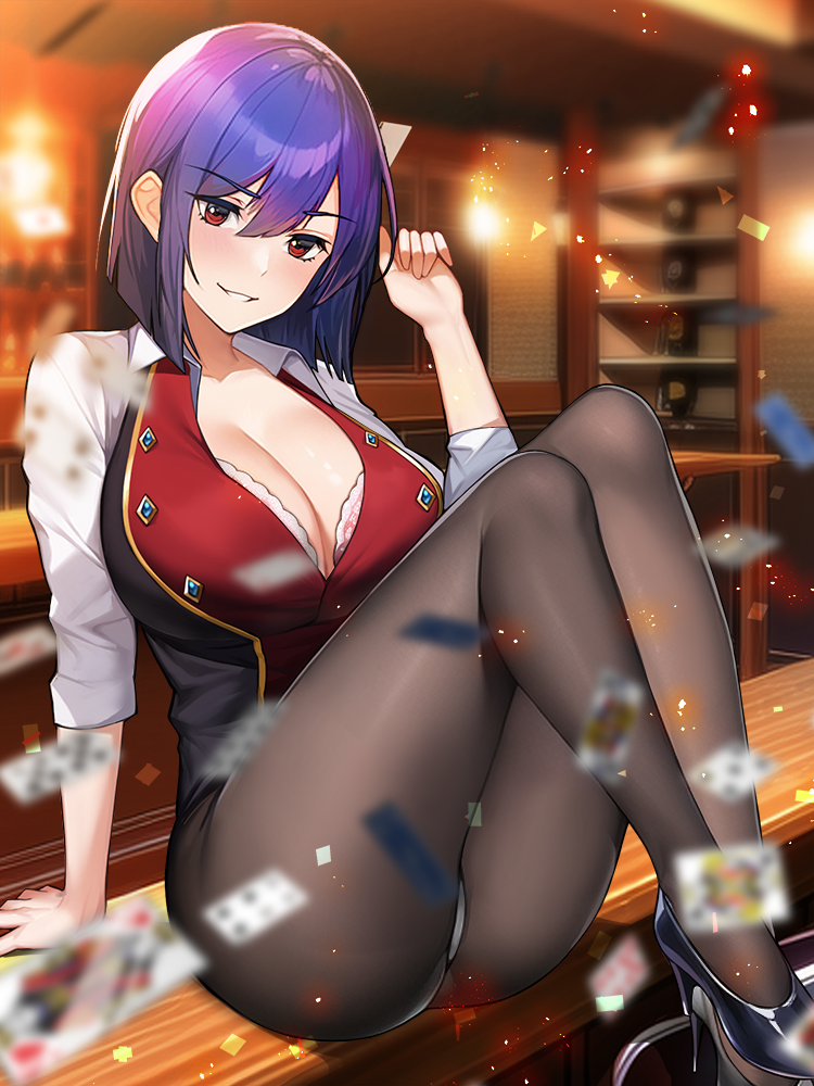 二次元插画 1名女孩 黑鞋 模糊 模糊背景 乳房