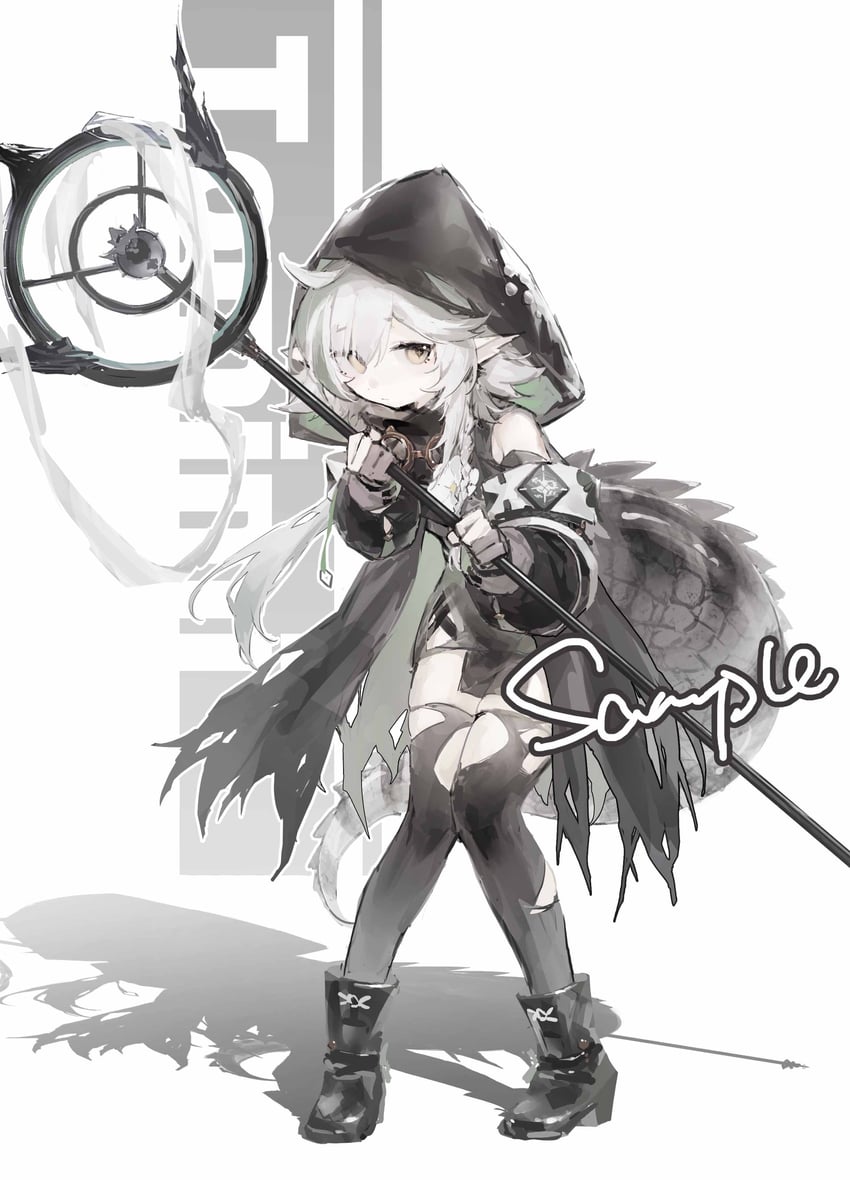 明日方舟、图米蜜 (明日方舟) 1名女孩 呆毛 黑色靴子 黑衬衫 黑色袖子