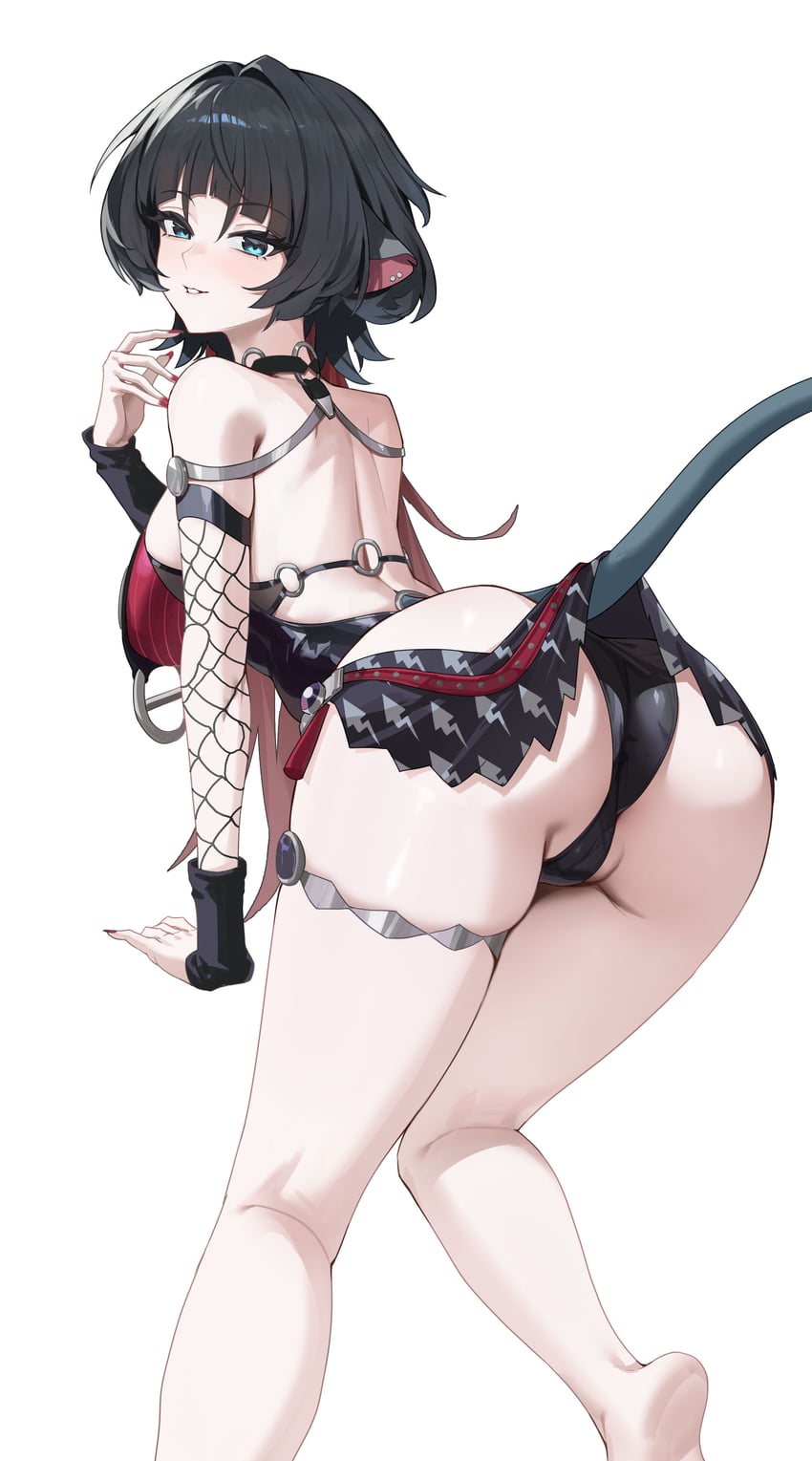 绝区零、简·杜、简·杜 (绝区零) 1名女孩 兽耳 屁股 臀部特写 露背装
