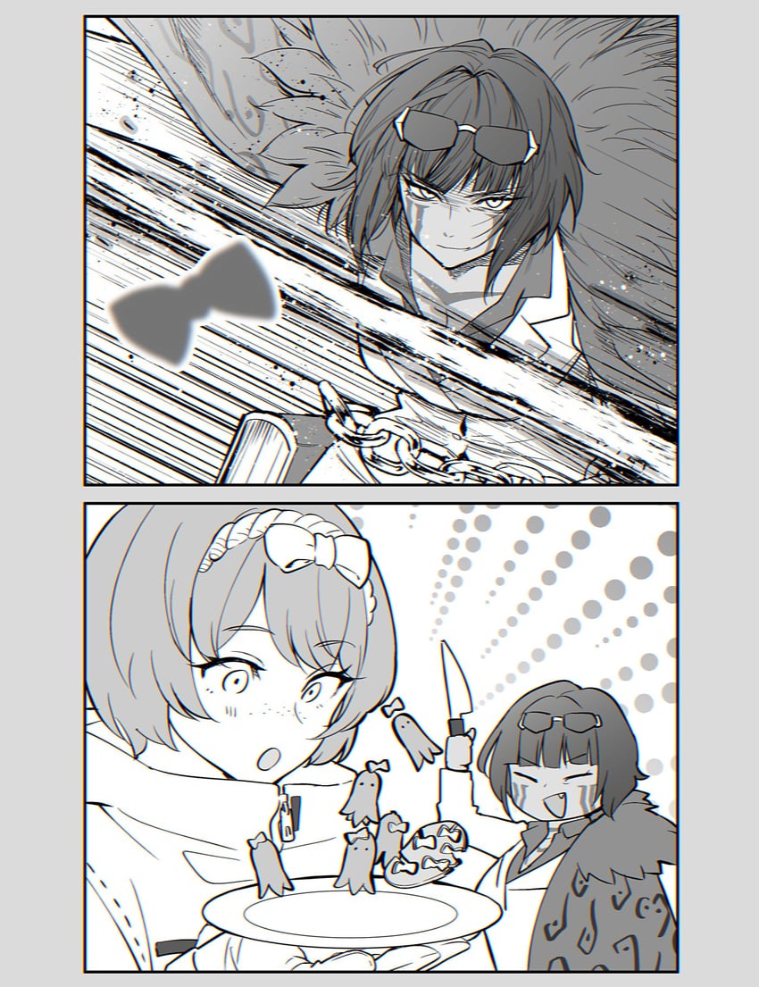 边狱公司、Project Moon、以实玛利 (Limbus Company) 2名女孩 两格漫画 :D 惊讶 攻击轨迹