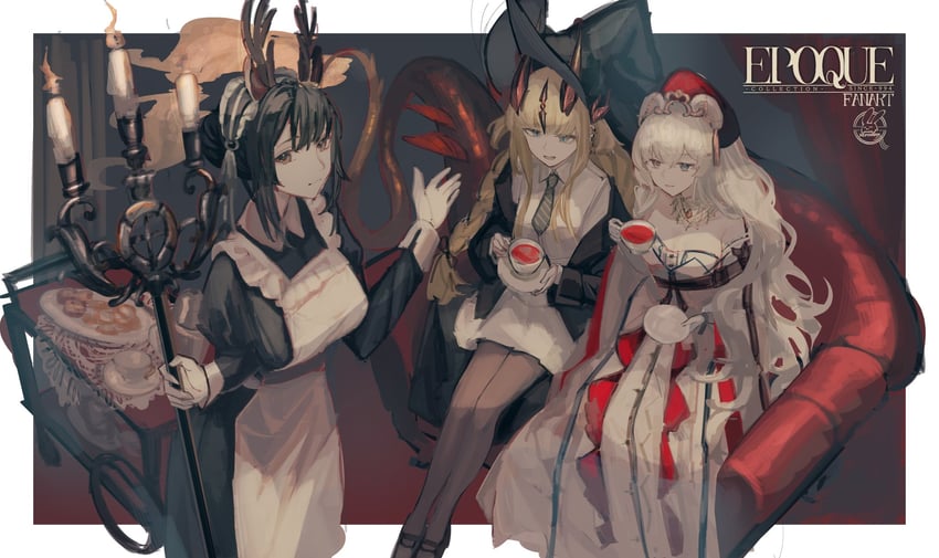 明日方舟、苇草、焰影苇草 (明日方舟) 3人女子 兽耳 鹿角 熊耳 熊娘
