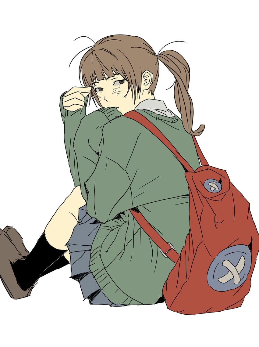 原创 1名女孩 呆毛 背包 包 齐刘海