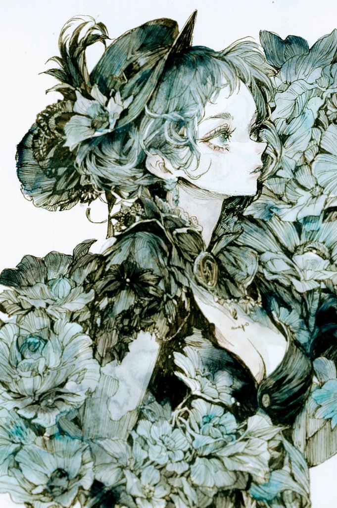 原创 1名女孩 乳房 乳沟 耳环 花