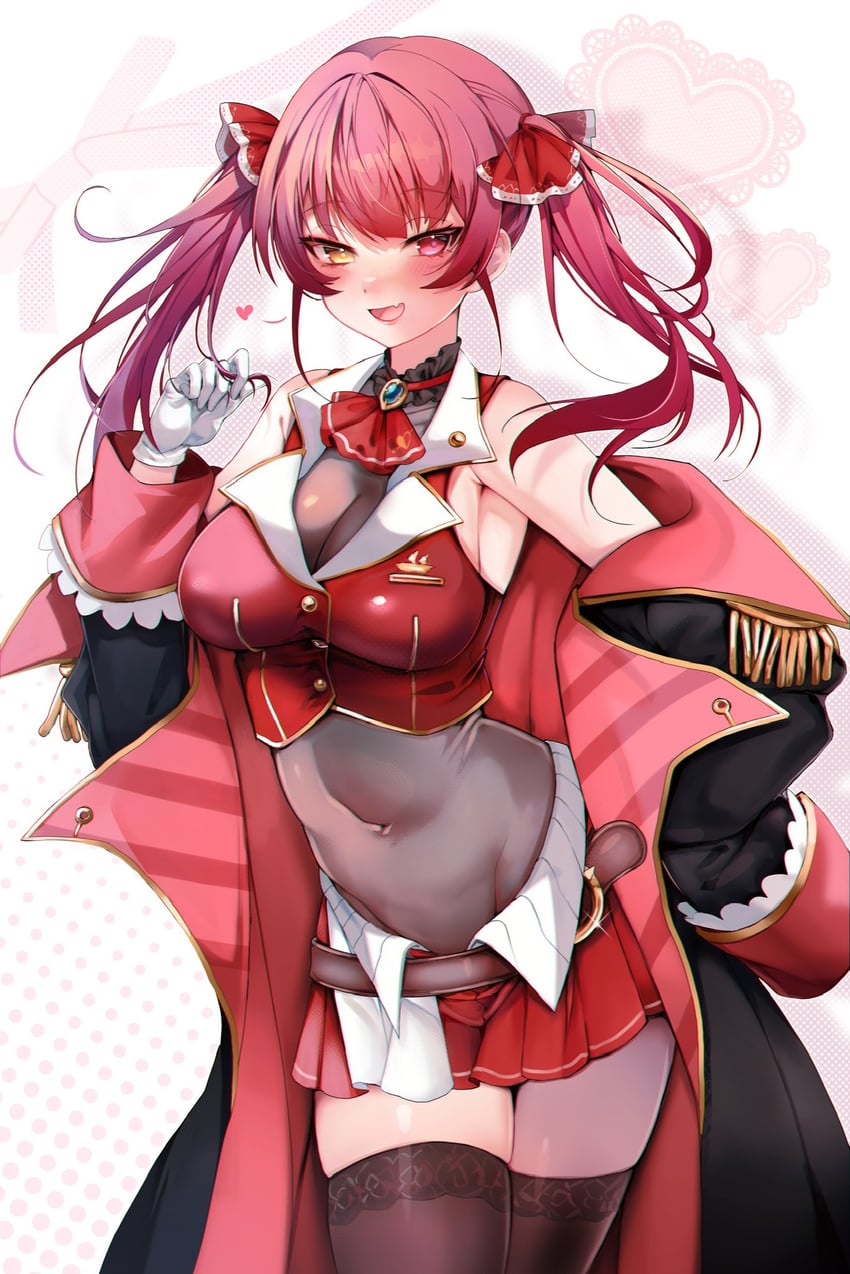 Hololive、宝钟玛琳、宝钟玛琳 (第一套服装) 1名女孩 露肩 腰带扣 黑色大衣 脸红