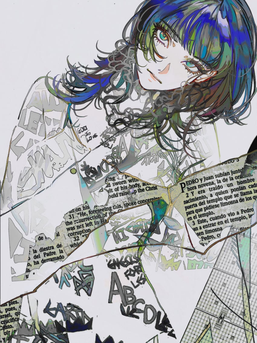 原创 1名女孩 黑发 闭嘴 双重曝光 耳环