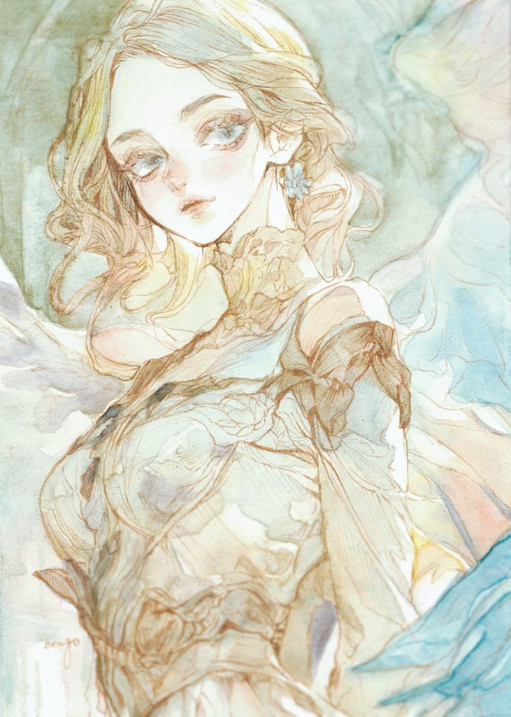 原创 1名女孩 金发 蓝眼 卷发 连衣裙