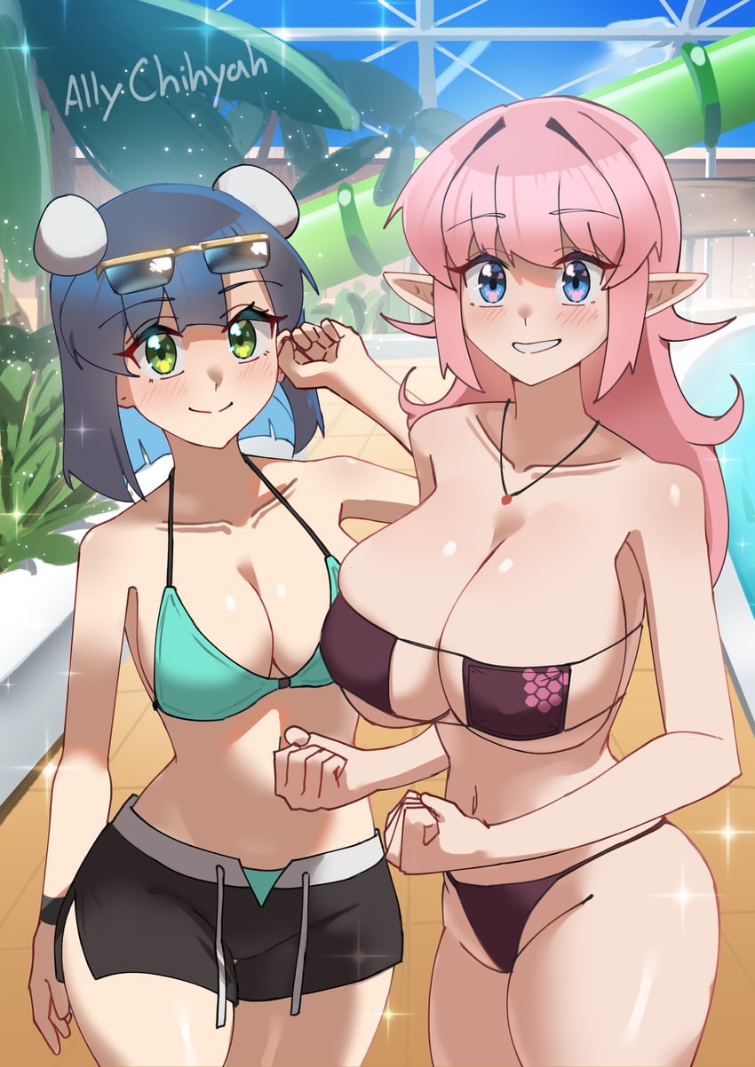 原创、liina zawart (ally chihyah) 2名女孩 作者名 比基尼 短裤下的比基尼底裤 衣内比基尼