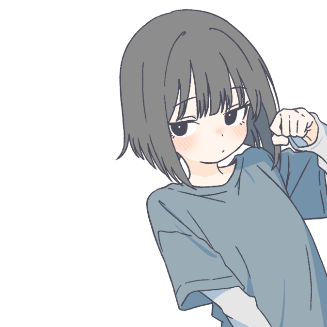 原创 1名女孩 包 黑瞳 蓝色衬衫 齐刘海