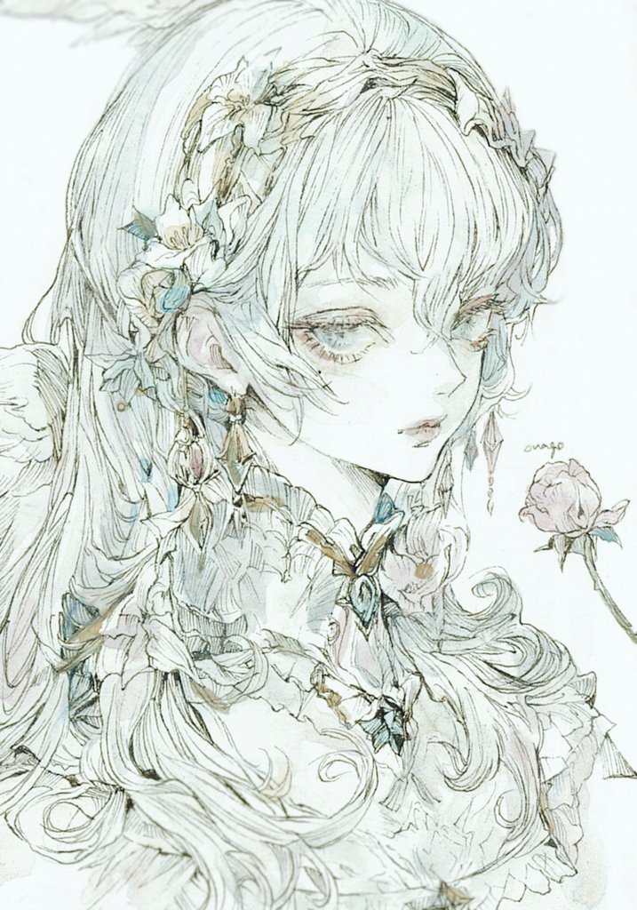 原创 1名女孩 躯干截断 耳环 无表情 花