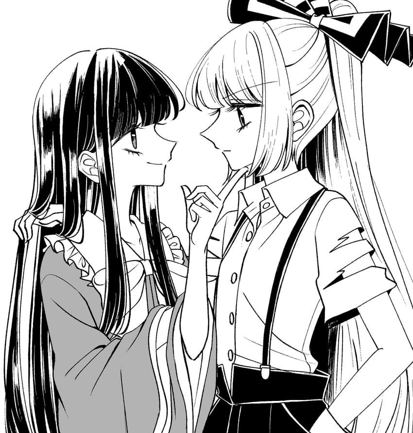 东方Project、藤原妹红、蓬莱山辉夜 2名女孩 蝴蝶结 蝶形领结 闭嘴 有领衬衫