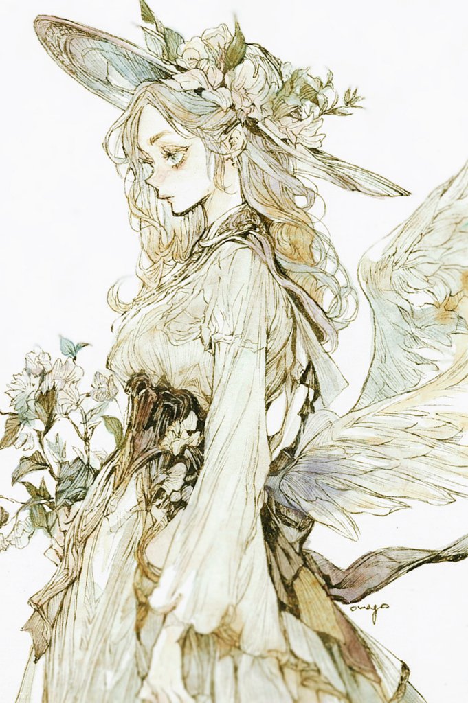 原创 1名女孩 束腰 牛仔镜头 连衣裙 羽翼
