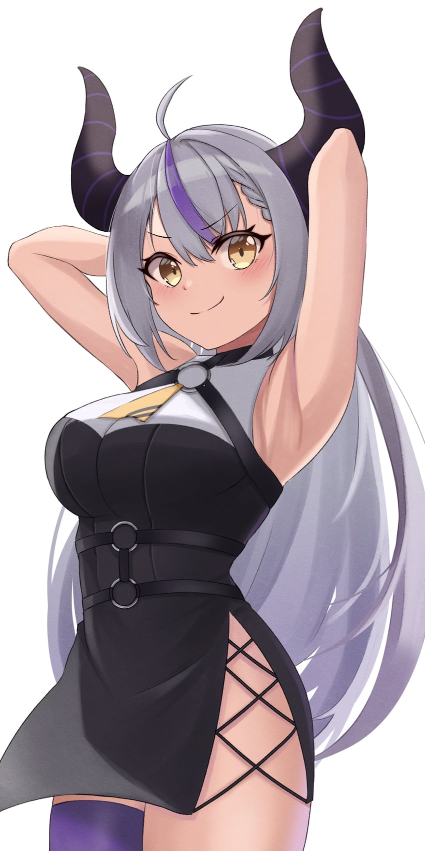 Hololive、拉普拉斯·达克尼斯 1名女孩 呆毛 异形乳量 (大) 腋下 双手抱头