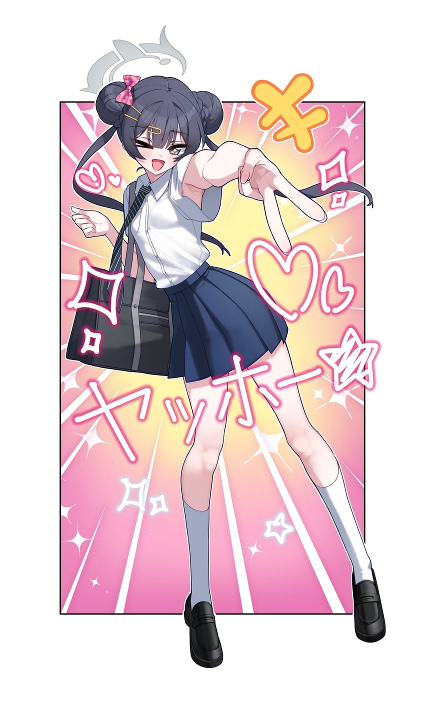 蔚蓝档案、妃咲 (碧蓝档案)、妃 (校服) (蔚蓝档案) 1名女孩 黑色领带 黑色裙子 辫子 编发基底