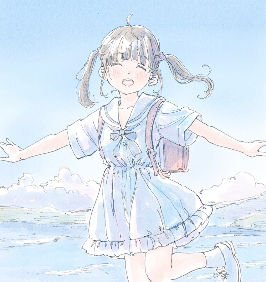 原创 1名女孩 呆毛 短袜 背包 包