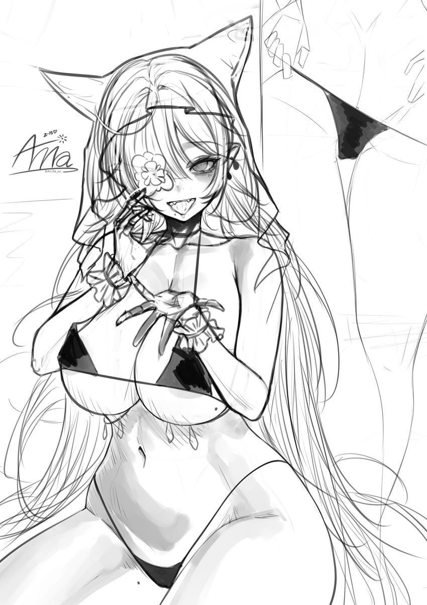 碧蓝航线、Z15（碧蓝航线）、z15 (dancing diver) (azur lane) 1名女孩 动物兜帽 屁股 比基尼 黑色比基尼