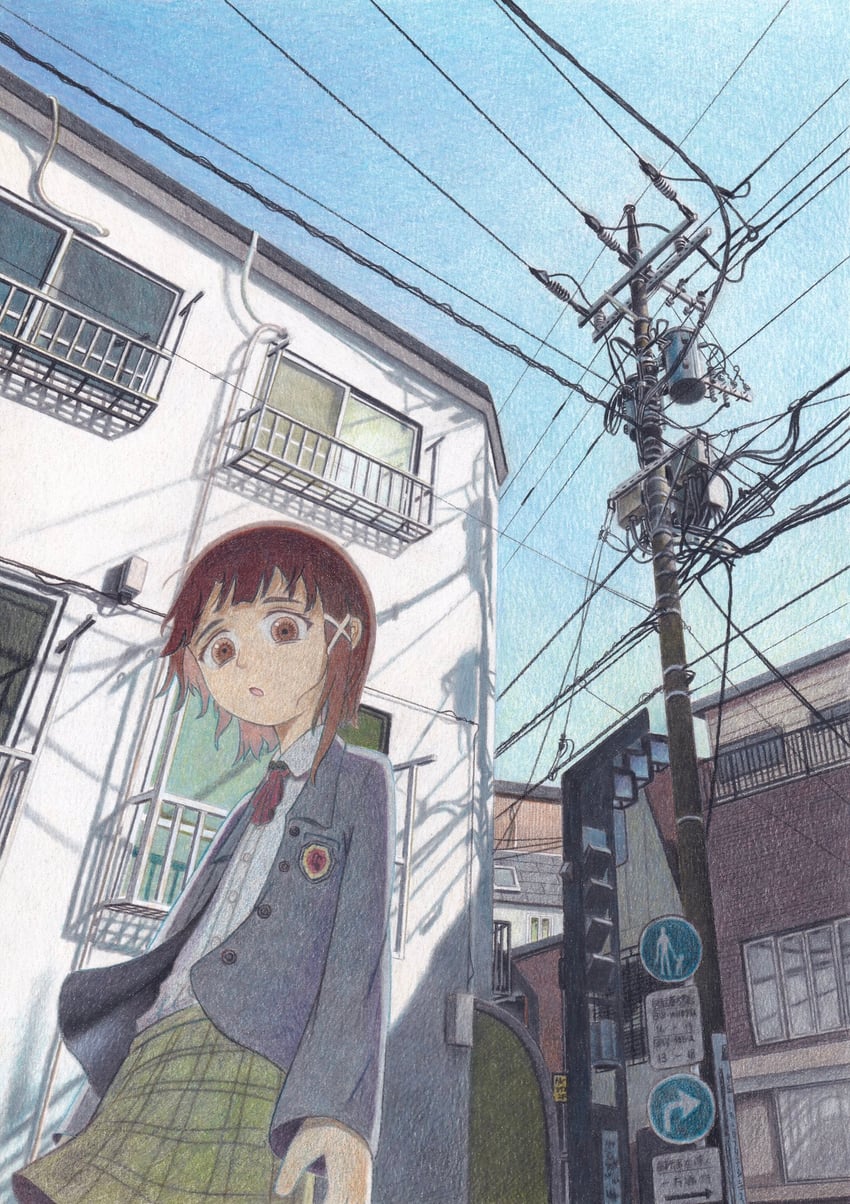 玲音 (Serial Experiments Lain)、岩仓玲音 1名女孩 公寓 阳台 西装外套 蓝天