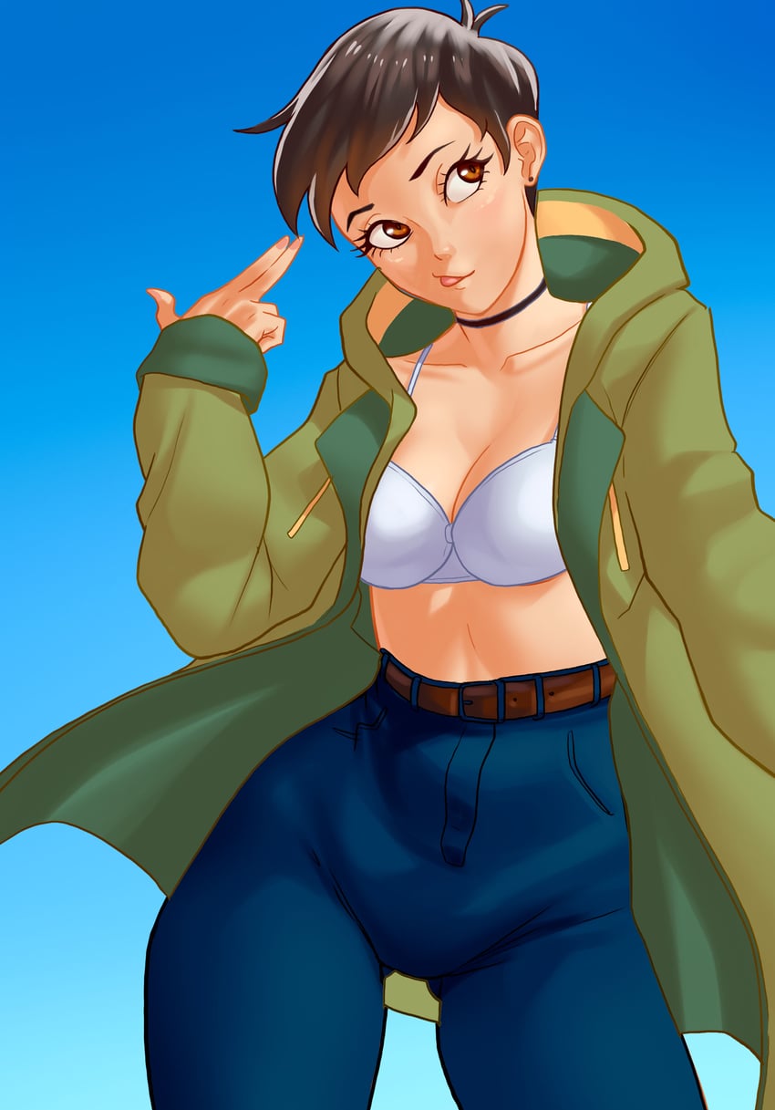 DC漫画、我的超人历险记、超人系列 1名女孩 腰带 黑色项圈 蓝色背景 蓝色裤子