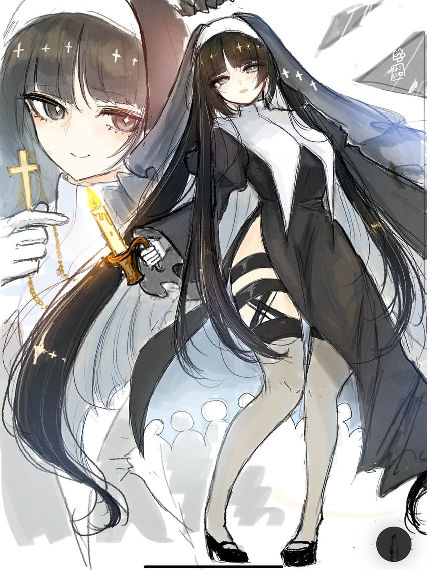 明日方舟、塑心 (明日方舟) 1名女孩 天使 天使翅膀 黑发 黑面纱
