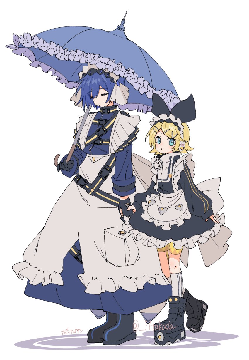VOCALOID、镜音铃、KAITO 1名男孩 1名女孩 替换服装 围裙 水色瞳