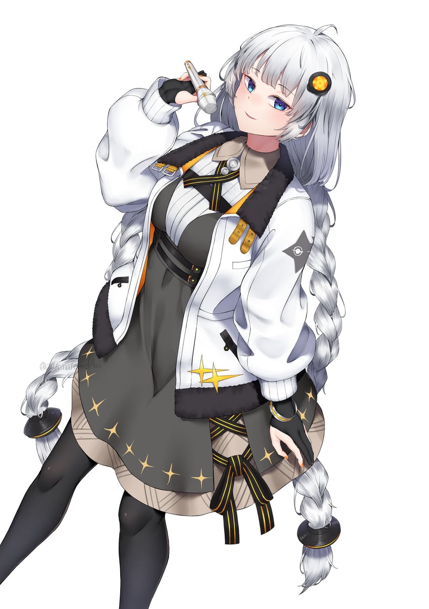 VOCALOID、紲星灯、绊明里 (Vocaloid6) 1名女孩 黑色连衣裙 黑色手套 蓝眼 脸红