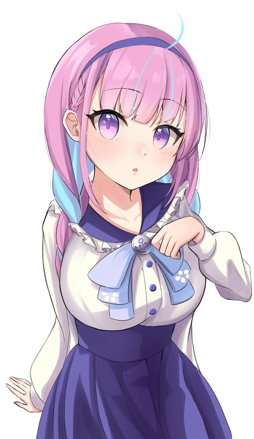 Hololive、凑阿库娅 1名女孩 呆毛 蓝发 蓝色发带 蓝色丝带
